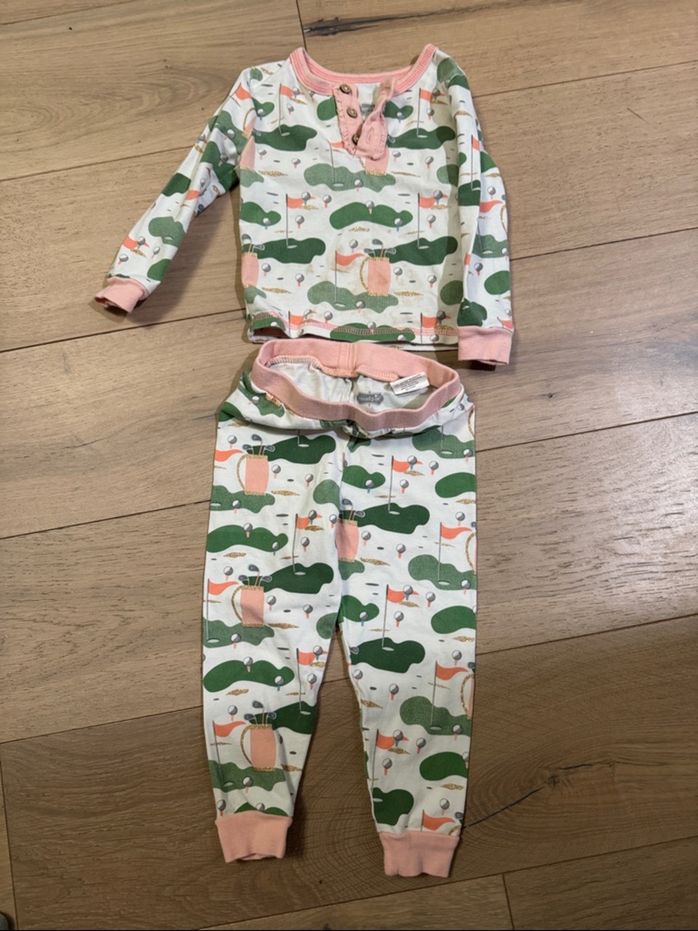 Mud Pie Pink and Green Golf Pond Print Kids Pajama Set